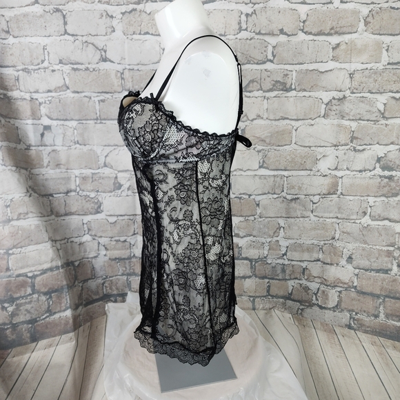 Victoria's Secret Sexy Little Things Lace Babydoll Slip Dress Black Cream 36C - Picture 7 of 15